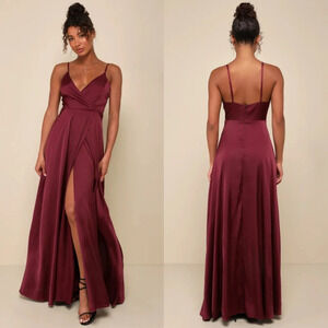 Lulus Ode To Love Burgundy Satin Maxi Dress Wedding Party Prom Guest Formal